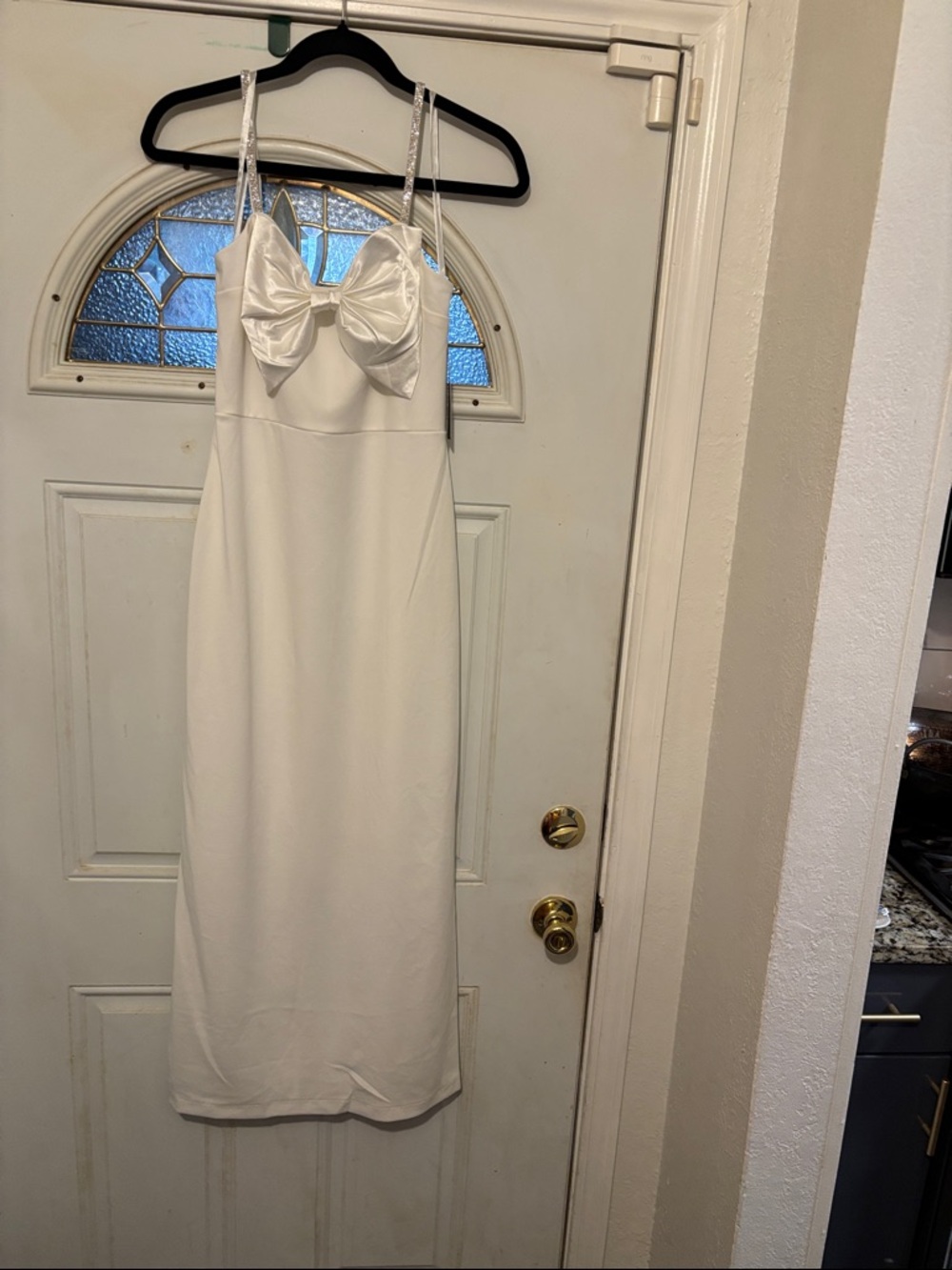 White Maxi Dress with Bow Spaghetti Straps - P2P 14, Length 44